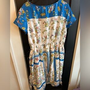 ModCloth floral dress in blue and ivory with pockets